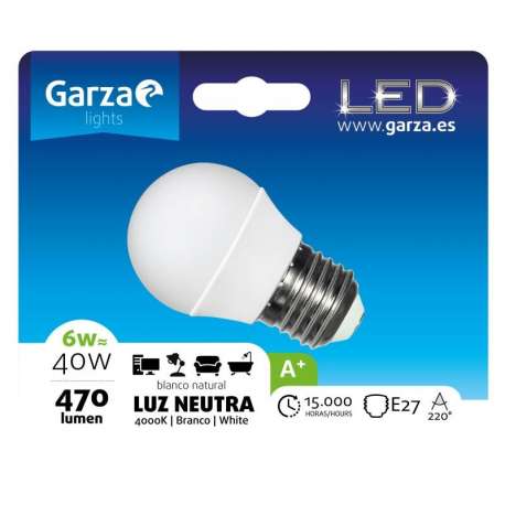 BOMBETA ESFERICA LED 6W E27 470LM LLUM NEUTRA GARZA 1UNI
